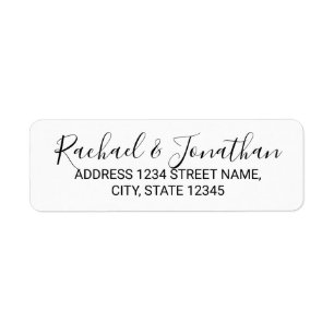 Modern Script Black and White Bröllop Returadress Etikett