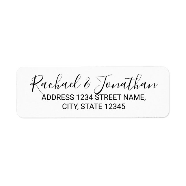 Modern Script Black and White Bröllop Returadress Etikett (Framsidan)