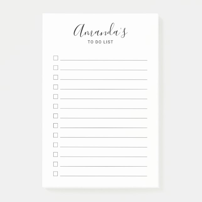 Modern Script Black and White to Do List Post-it Block (Framsida)