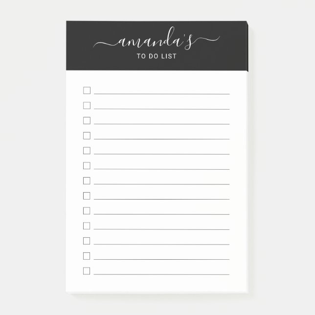Modern Script Black and White to Do List Post-it Block (Framsida)