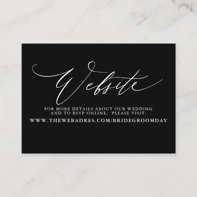 Modern Script Black Bröllop-webbplatskort Visitkort (Framsida)