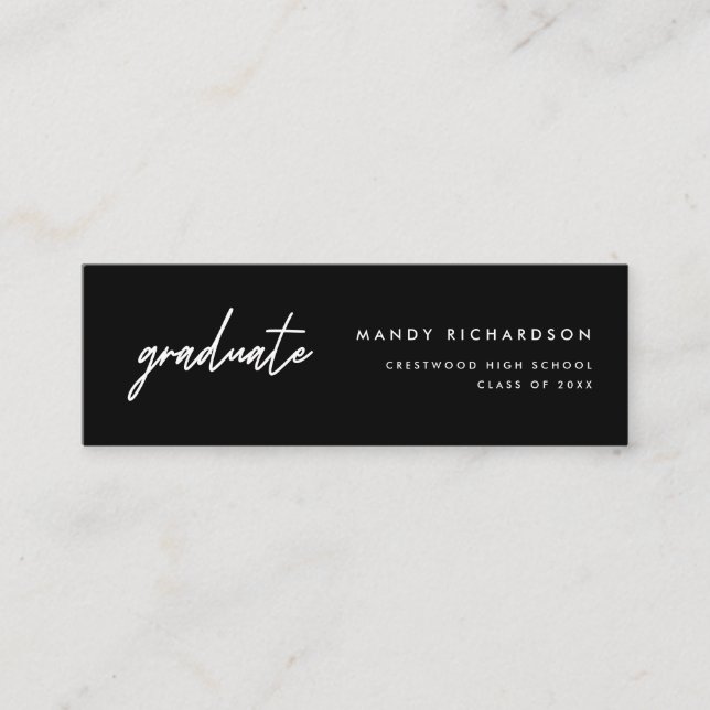 Modern Script Black Graduation Name Card Insert Mini Visitkort (Framsida)