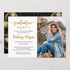 Modern Script Black Guld Balloon Studenten Photo Inbjudningar