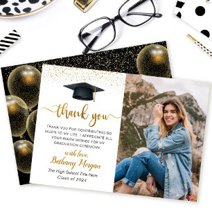 Modern Script Black Guld Balloon Studenten Photo Tack Kort