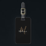 Modern Script Black Guld Monogram Namn Snyggt Bagagebricka<br><div class="desc">Loggtagg för Modern Script Black Guld Monogram Namn Recipe Snyggt Tag. Anpassa med ditt namn och monogram som första steg i en skripttypografi av trendiget chic. Perfektens gåva till henne eller honom.</div>