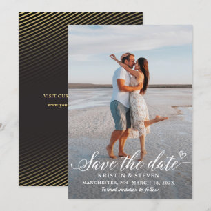 Modern Script Black Guld Photo Save Date Card Spara Datumet
