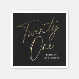 Modern Script Black och Guld 21:a födelsedagen Par Pappersservett