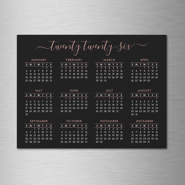 Modern Script Black Ro Guld 2022 Calendar Magnet (Skapare uppladdad)