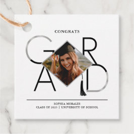 Modern Script Black Silver Tassel Grad Photo Ram Gåvor Etiketter