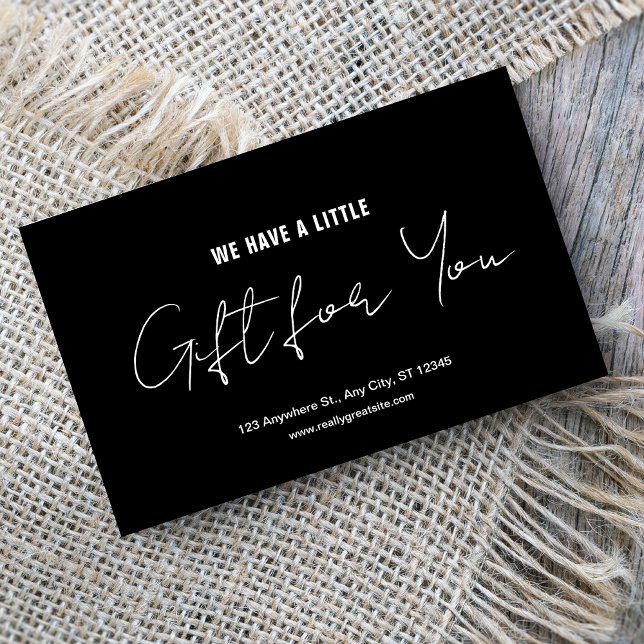 Modern Script Black & White Gift Voucher Visitkort (Skapare uppladdad)