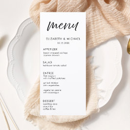 Modern Script Black & White Wedding Reception Menu Meny