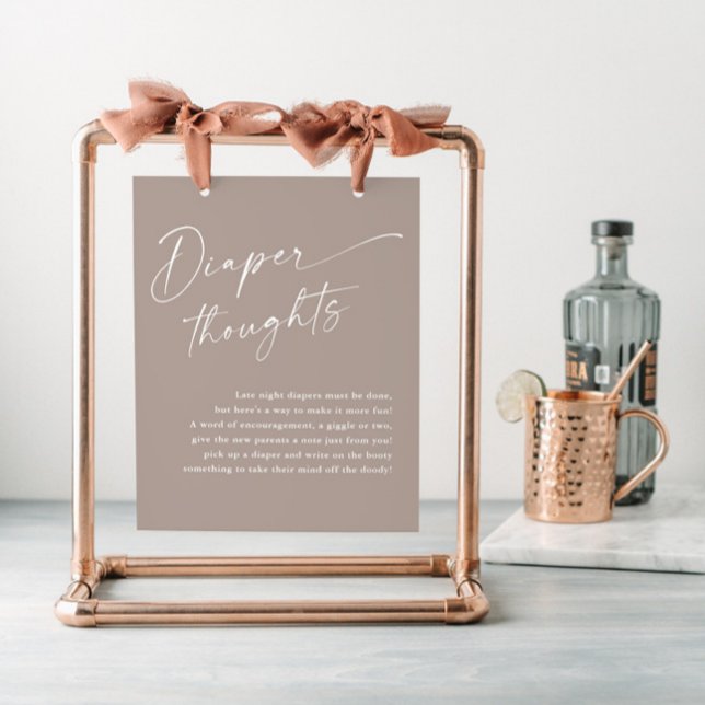 Modern Script Blöjtankar Neutralt Bebisseminarium Poster (Modern script diaper thoughts gender neutral boho baby shower sign.)
