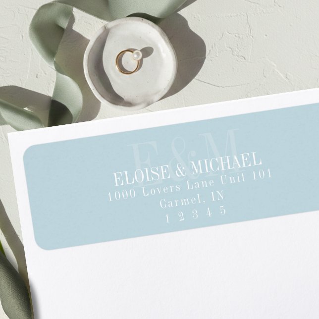 Modern Script Blue Citrus Monogram Wedding Returadress Etikett (Modern Script Blue Citrus Monogram Wedding Label)