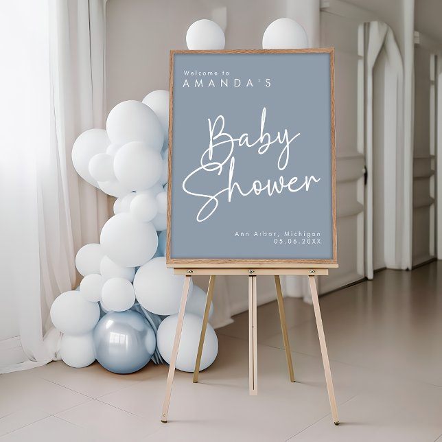 Modern Script Blue Oh Baby Simple Welcome Poster (Skapare uppladdad)