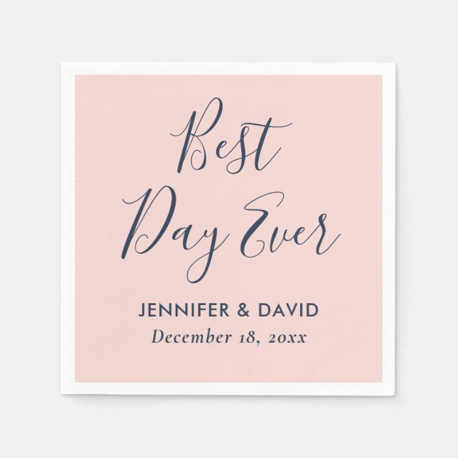 Modern Script Blush and Navy Blue Wedding Pappersservett (Framsidan)