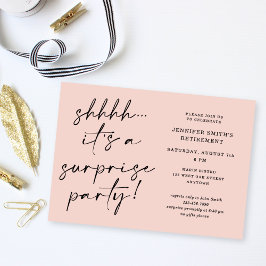 Modern Script Blush Pink Surprise Retirement Party Inbjudningar