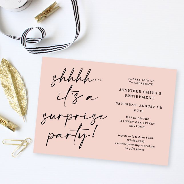 Modern Script Blush Pink Surprise Retirement Party Inbjudningar (Skapare uppladdad)