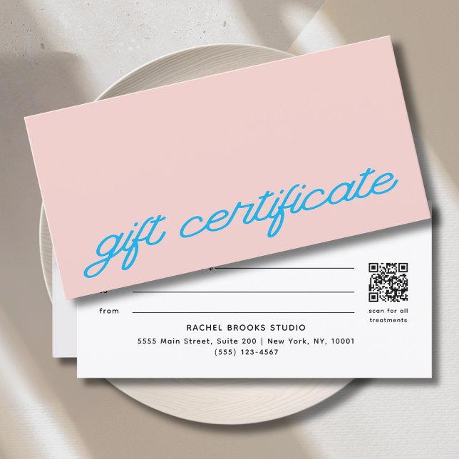 Modern Script Blush Rosa QR-kod Presentkort (Modern Script Blush Pink QR Code Gift Certificate)