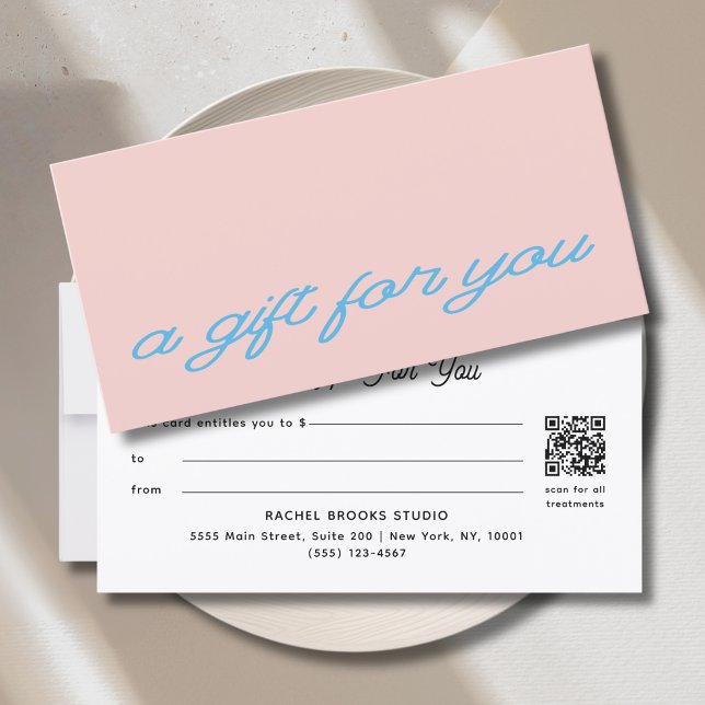 Modern Script Blush Rosa QR-kod Presentkort (Modern Script Blush Pink QR Code Gift Certificate)