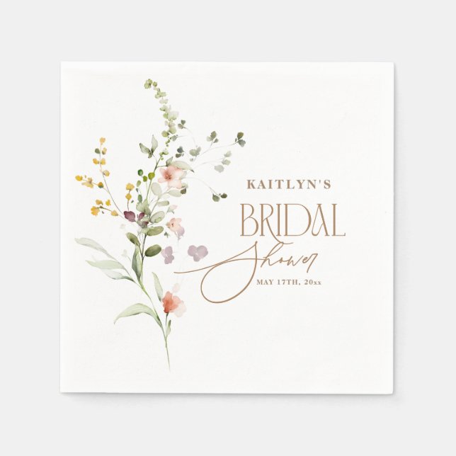 Modern Script Boho Blomster Trädgård Bröllopsdusch Pappersservett (Framsidan)