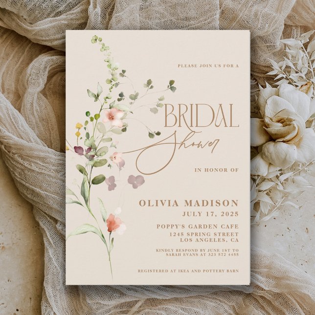 Modern Script Boho Blomsterträdgård Bröllopsdusch Inbjudningar (Skapare uppladdad)