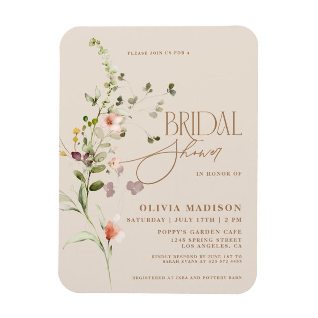 Modern Script Boho Blomsterträdgård Bröllopsdusch Magnet (Vertikal)