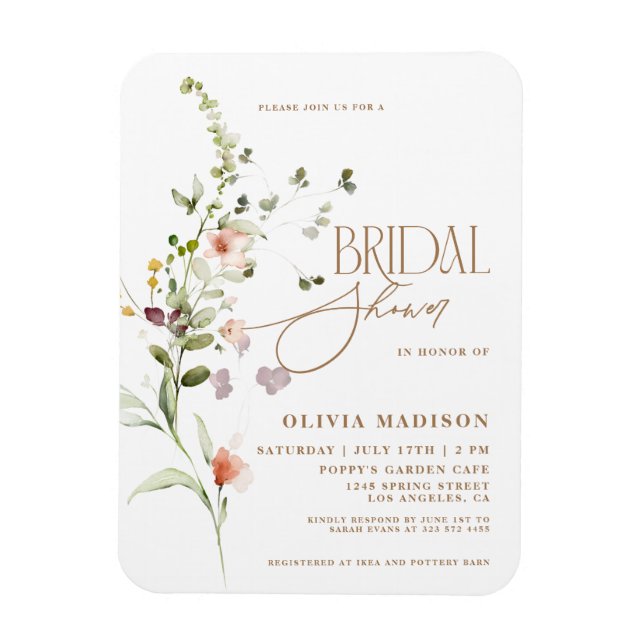 Modern Script Boho Blomsterträdgård Bröllopsdusch Magnet (Vertikal)