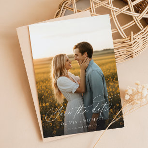 Modern Script Boho Bröllop Photo Spara Datumet