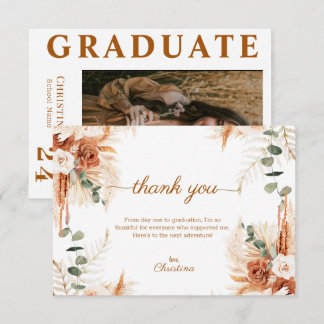 Modern Script Boho Terracotta Photo Studenten Tack Kort