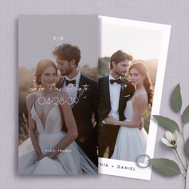 Modern Script Bookmark 2 Photo Budget Wedding Spara Datumet (Skapare uppladdad)