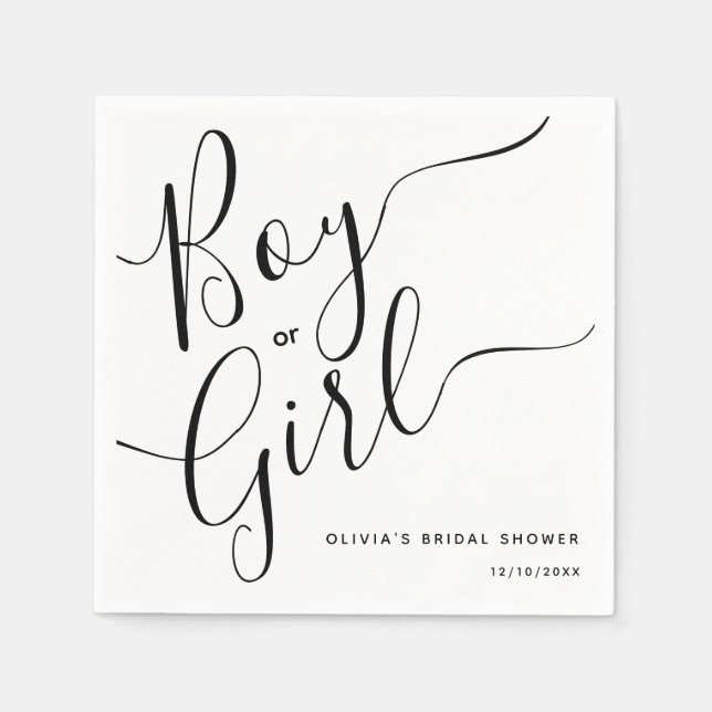 Modern Script Boy eller Girl Gender Reveal Party Pappersservett (Framsidan)