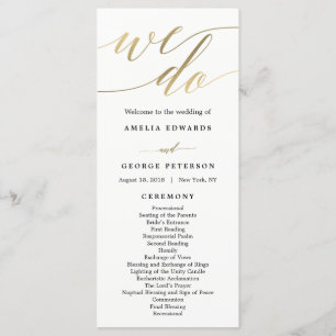 Modern Script Bröllop Ceremony Program Faux Guld