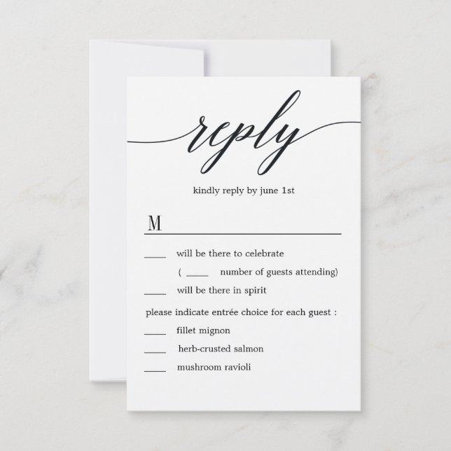 Modern Script Bröllop RSVP med menyalternativ Kraf Inbjudningar (Framsida)