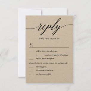 Modern Script Bröllop RSVP med menyalternativ Kraf Inbjudningar
