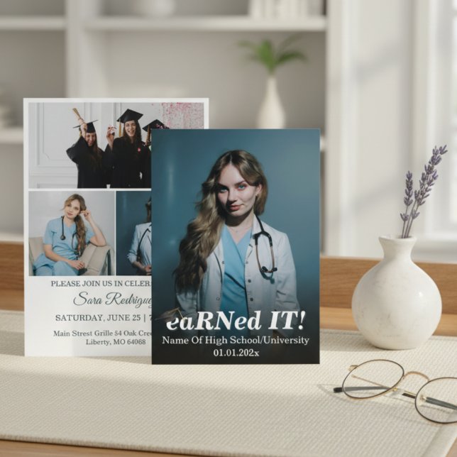 Modern Script BSN RN 4-Foto Klass 2026 Sjuksköters Inbjudningar (Modern Script BSN RN 4-Photo Class of 2026 Nursing Grad Invitation )