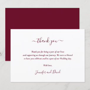 Modern Script Burgundy Bröllop Tack Kort