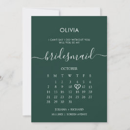 Modern Script Calendar Bridesmaid Emerald Frieri Inbjudningar