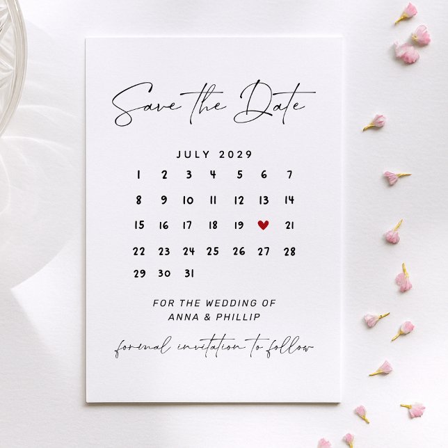 Modern Script Calendar Wedding Save the Date Inbjudningar (Skapare uppladdad)