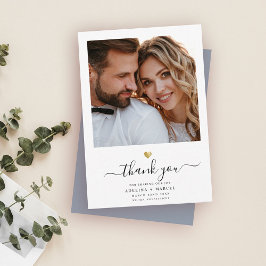 Modern Script Calligraphy Guld Heart Bröllop Photo Tack Kort
