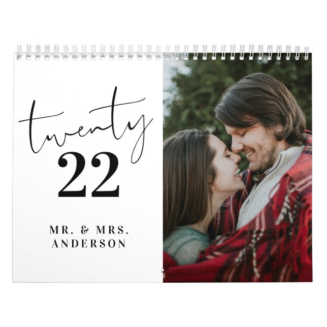 Modern Script Calligraphy Newly Wed Photo Kalender (Omslag)