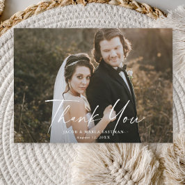 Modern Script Calligraphy Photo Bröllop Tack Kort