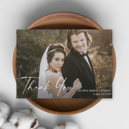 Modern Script Calligraphy Photo Bröllop Tack Kort