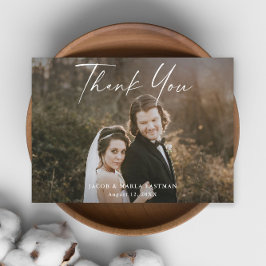 Modern Script Calligraphy Photo Bröllop Tack Kort