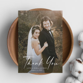 Modern Script Calligraphy Photo Bröllop Tack Kort