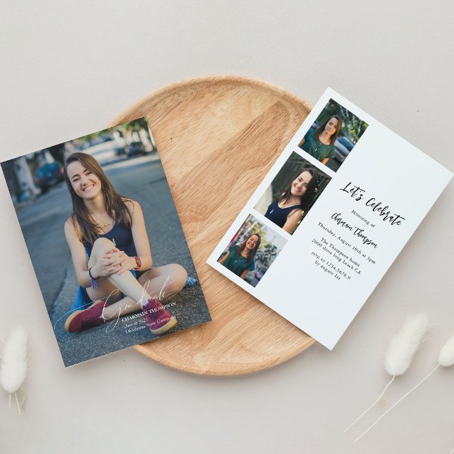 Modern Script Calligraphy Photo Studenten Inbjudningar (Skapare uppladdad)