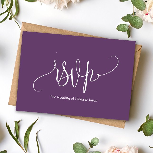 Modern Script Cassis Bröllopsmeny Svarskort Inbjudningar (Modern script cassis meal choice RSVP card keeps selections clear with a romantic touch)