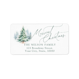 Modern Script Christmas Tree Return Address Adressetikett