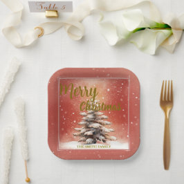 Modern Script Christmas Xmas winter pine tree fore