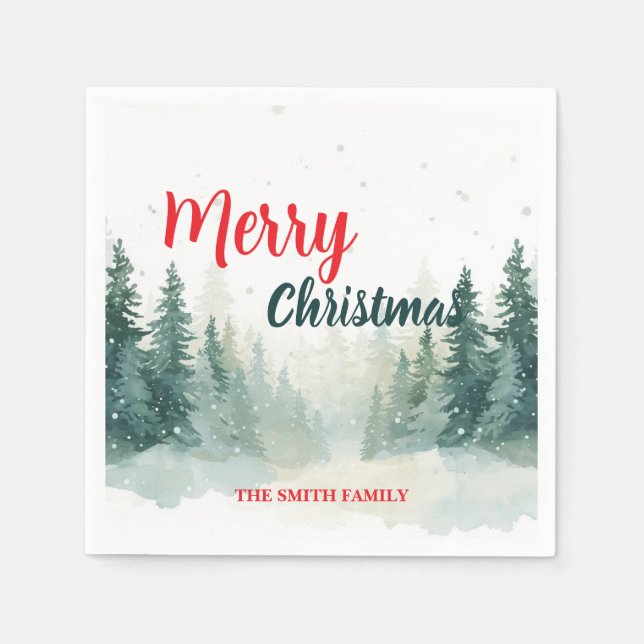 Modern Script Christmas Xmas winter pine tree fore Pappersservett (Framsidan)