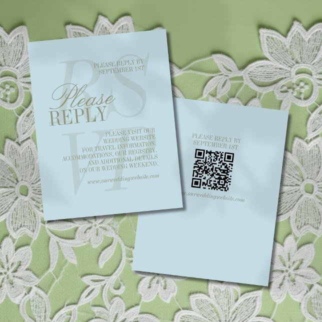 Modern Script Citrus blå QR Formell Bröllop  OSA Kort (Invite guest to give their response for your big day with this Modern Script Citrus Blue Formal RSVP)